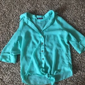 Teal button down blouse